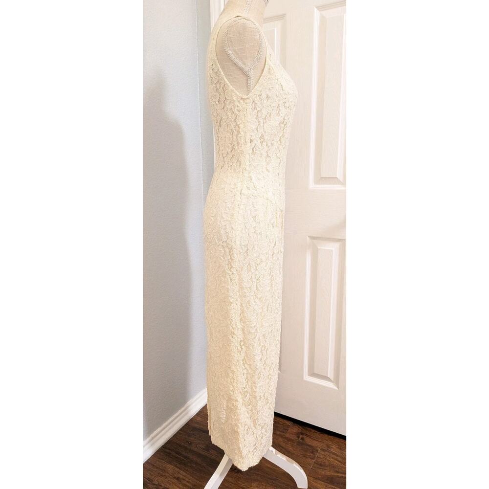 Vtg Cache Dress Women’s 6/8 Ivory Beaded Lace Low Back Sleeveless Gown Wedding - Picture 2 of 8